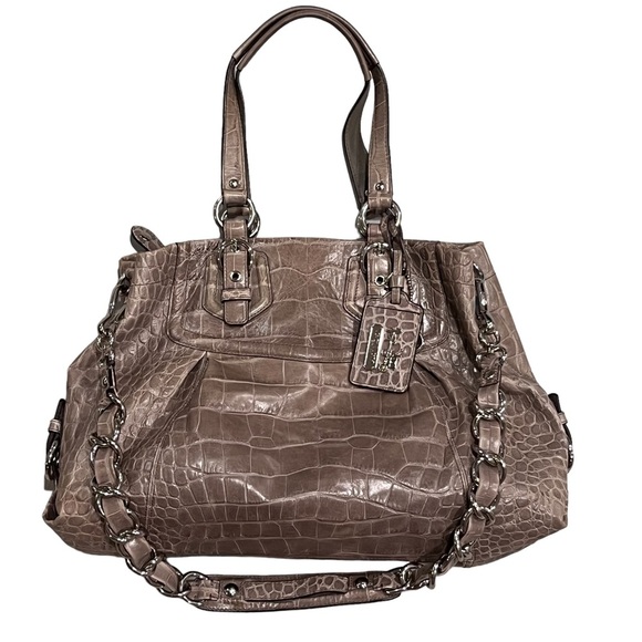Coach Croc Embossed Taupe Madison Satchel #14601 - Picture 1 of 16
